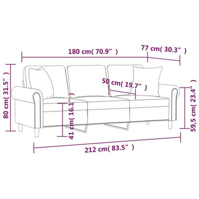 vidaXL Trosjed s ukrasnim jastucima crni 180 cm baršunasti