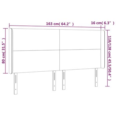 vidaXL Uzglavlje s ušima svjetlosivo 163x16x118/128 cm od tkanine