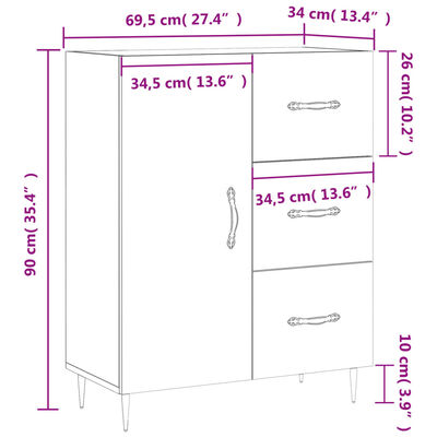 vidaXL Komoda boja dimljenog hrasta 69,5x34x90 cm konstruirano drvo