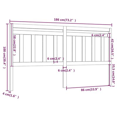 vidaXL Uzglavlje za krevet 186 x 4 x 100 cm od masivne borovine