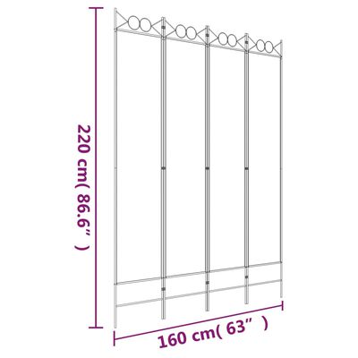 vidaXL Sobna pregrada s 4 panela bijela 160x220 cm od tkanine