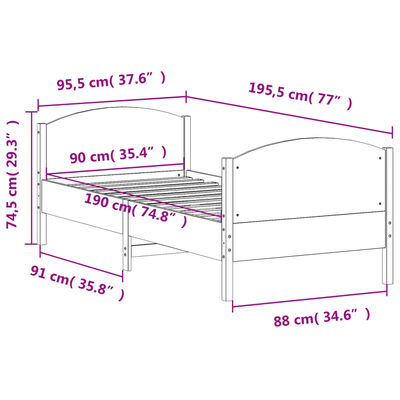 vidaXL Okvir kreveta bez madraca 90 x 190 cm od masivne borovine