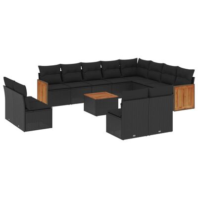 vidaXL 13-dijelni set vrtnih sofa s jastucima poliratan crni