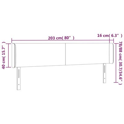 vidaXL LED uzglavlje crno 203x16x78/88 cm baršunasto