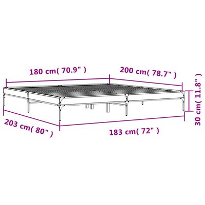 vidaXL Okvir kreveta boja hrasta 180x20 cm konstruirano drvo i metal