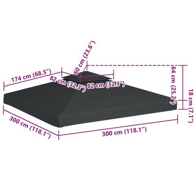 vidaXL Zamjenski pokrov za sjenicu 310 g/m² tamnosivi 3 x 3 m