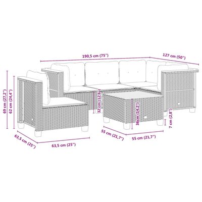 vidaXL 6-dijelni set vrtnih sofa od poliratana s jastucima sivi