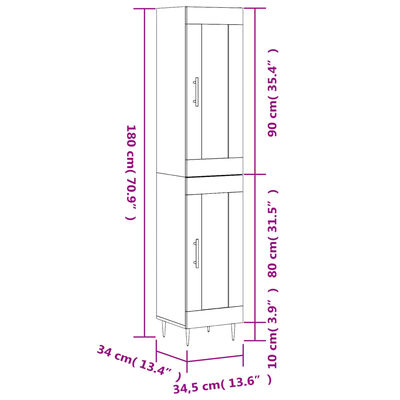 vidaXL Visoka komoda crna 34,5 x 34 x 180 cm od konstruiranog drva