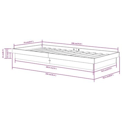 vidaXL Okvir za krevet od masivnog drva 75 x 190 cm jednokrevetni