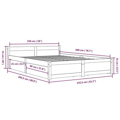 vidaXL Okvir za krevet s ladicama bijeli 150x200 cm 5FT veliki bračni