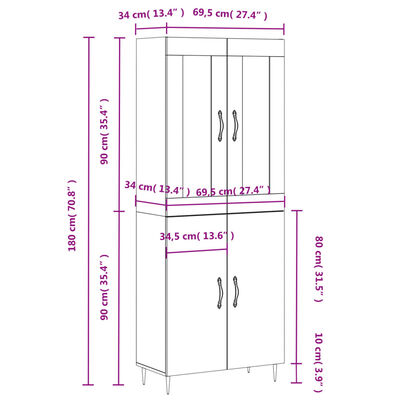 vidaXL Visoka komoda dimljeni hrast 69,5x34x180 cm konstruiranog drva