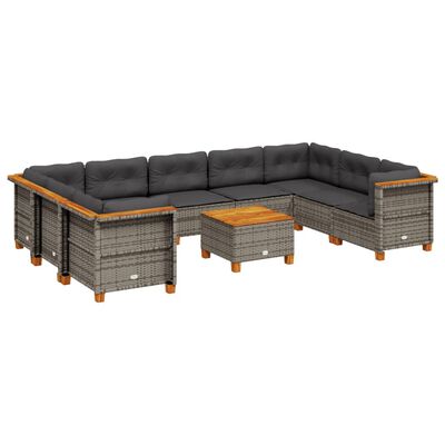 vidaXL 10-dijelni set vrtnih sofa od poliratana s jastucima sivi