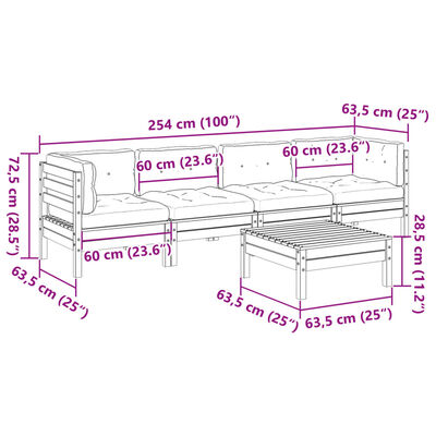 vidaXL 5-dijelni set vrtnih sofa s jastucima od impregnirane borovine