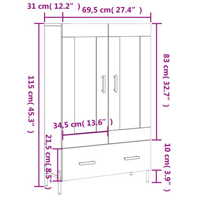 vidaXL Visoka komoda smeđa boja hrasta 69,5x31x115cm konstruirano drvo