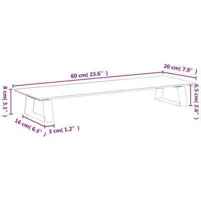 vidaXL Stalak za monitor bijeli 60 x 20 x 8 cm kaljeno staklo i metal