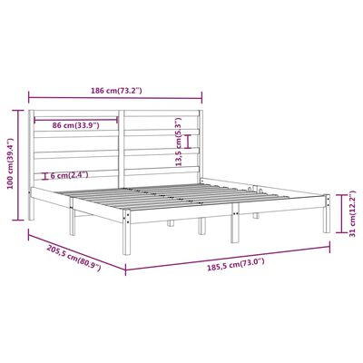 vidaXL Okvir za krevet od masivnog drva bijeli 180 x 200 cm 6FT veliki