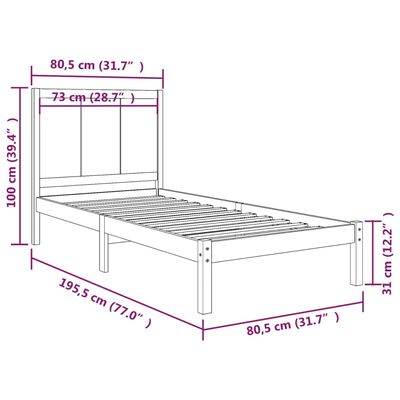 vidaXL Okvir za krevet od borovine crni 75 x 190 cm 2FT6 jednokrevetni