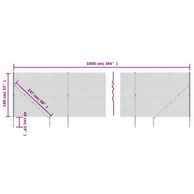 vidaXL Žičana ograda sa šiljastim držačima zelena 1,4 x 10 m