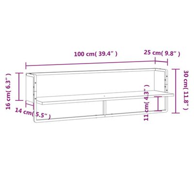 vidaXL Zidna polica s prečkom boja smeđeg hrasta 100x25x30 cm