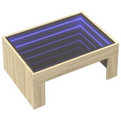 vidaXL Stolić s beskonačnim LED svjetlima boja hrasta 70x50x30 cm