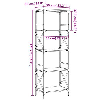 vidaXL Regal za knjige 5 razina smeđa boja hrasta 59x35x171 cm drveni