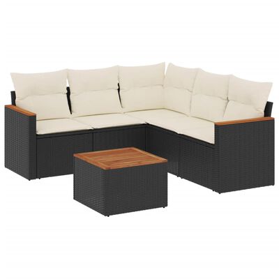 vidaXL 6-dijelni set vrtnih sofa s jastucima crni od poliratana