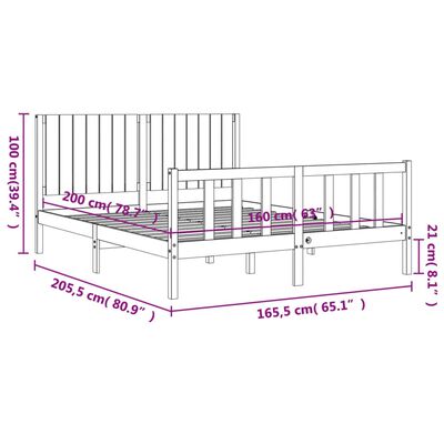 vidaXL Okvir kreveta s uzglavljem 160 x 200 cm od masivnog drva