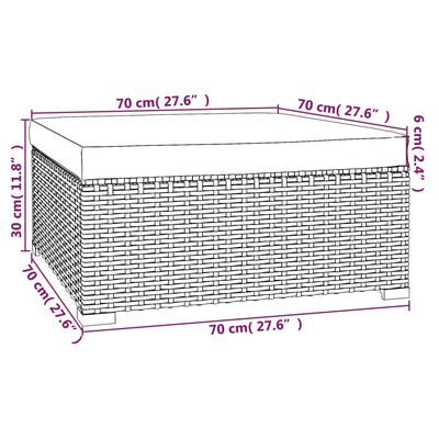 vidaXL Vrtni tabure s jastukom crni 70 x 70 x 30 cm od poliratana