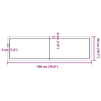 vidaXL Stolna ploča 180x50x(2-6) cm od netretirane masivne hrastovine