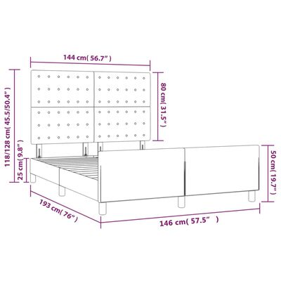 vidaXL Okvir za krevet s uzglavljem svjetlosivi 140x190 cm baršunasti