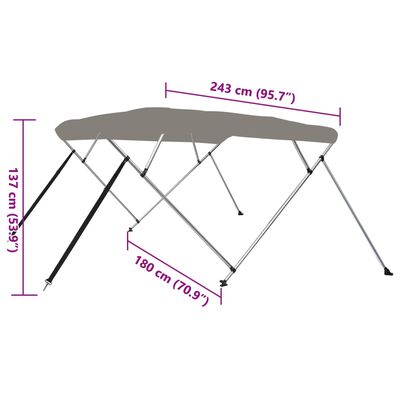 vidaXL Tenda bimini s 4 luka siva 243x180x137 cm