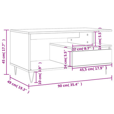 vidaXL Stolić za kavu crni 90 x 49 x 45 cm od konstruiranog drva