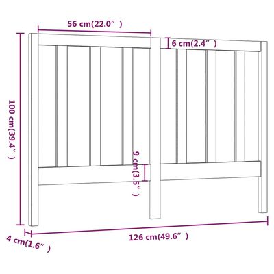 vidaXL Uzglavlje za krevet sivo 126 x 4 x 100 cm od masivne borovine