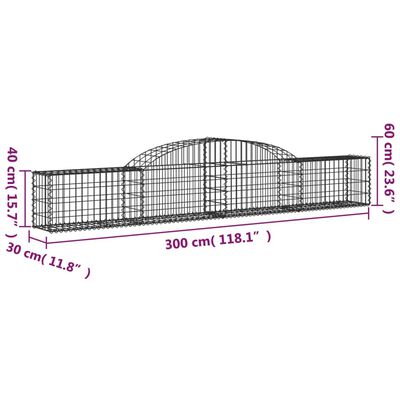 vidaXL Lučne gabionske košare 12 kom 300x30x40/60 cm pocinčano željezo