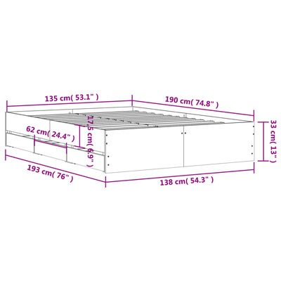 vidaXL Okvir kreveta s ladicama crni 135 x 190 cm konstruirano drvo