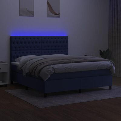 vidaXL Krevet box spring s madracem LED plavi 180x200 cm od tkanine