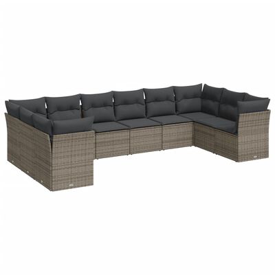 vidaXL 10-dijelni set vrtnih sofa od poliratana s jastucima sivi