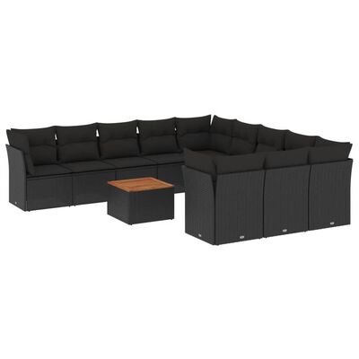 vidaXL 12-dijelni set vrtnih sofa od poliratana s jastucima crni