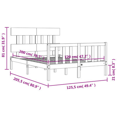 vidaXL Okvir kreveta s uzglavljem bijeli 120 x 200 cm od masivnog drva