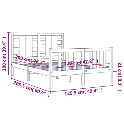 vidaXL Okvir kreveta s uzglavljem bijeli 120 x 200 cm od masivnog drva