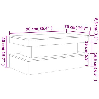 vidaXL Stolić za kavu s LED svjetlima boja hrasta 90 x 50 x 40 cm