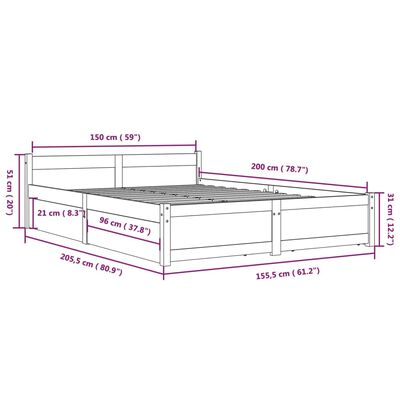 vidaXL Okvir za krevet s ladicama crni 150 x 200 cm 5FT veliki bračni