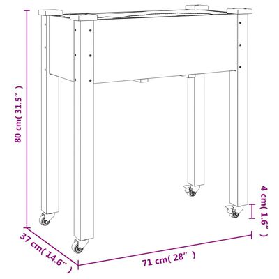 vidaXL Sadilica s kotačima i oblogom 71x37x80 cm od masivne jelovine