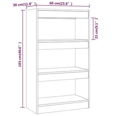 vidaXL Ormarić za knjige / pregrada boja betona 60x30x103 cm drveni