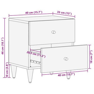 vidaXL Noćni ormarići 2 kom 40 x 33 x 46 cm od masivnog drva manga