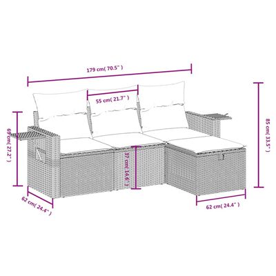 vidaXL 4-dijelni set vrtnih sofa od poliratana s jastucima crni