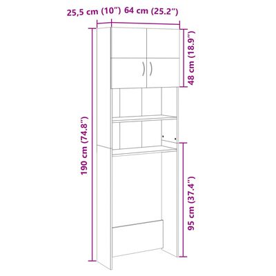 vidaXL Ormarić za perilicu rublja boja hrasta 64x25,5x190 cm iverica