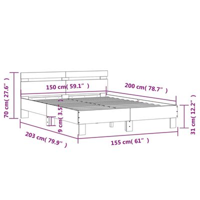 vidaXL Okvir za krevet s uzglavljem i LED boja hrasta sonome 150x200cm