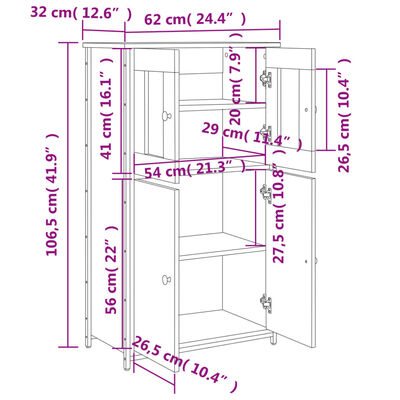 vidaXL Visoka komoda crna 62 x 32 x 106,5 cm od konstruiranog drva