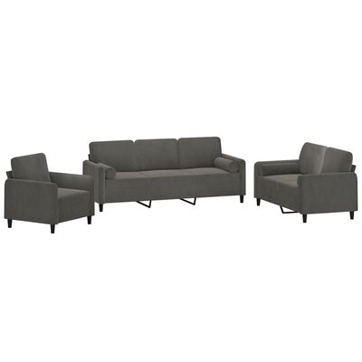 vidaXL 3-dijelni set sofa s jastucima tamnosivi baršunasti